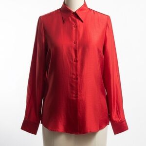 Maggie Barnes Vintage Red Silk Long Sleeve Button Down Blouse - Plus Size 22W
